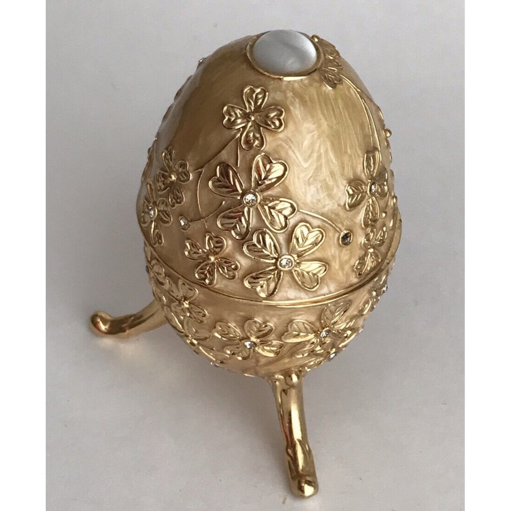 SANKYO MUSIC TRINKET EGG BOX gold tone RHINESTONES WALTZ